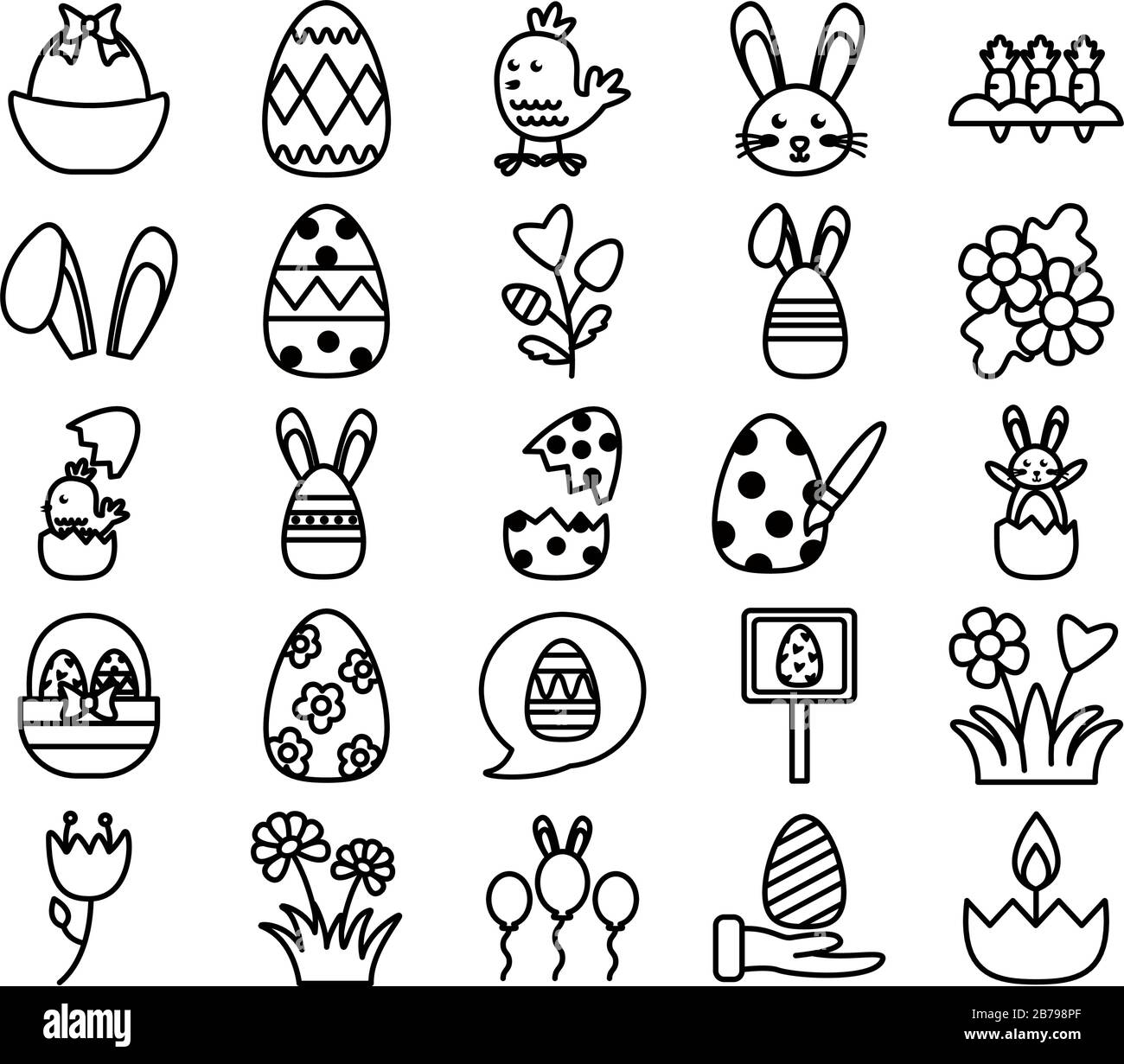 bundle of easter set line icons Stock Vector