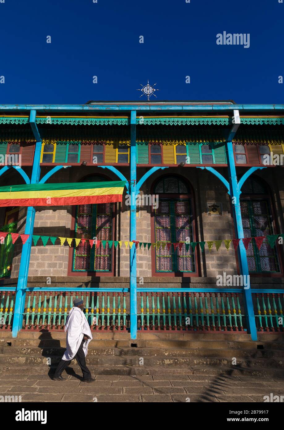 Ethiopian pilgrim in Entoto orthodox Maryam Church, Addis Ababa Region, Addis Ababa, Ethiopia Stock Photo