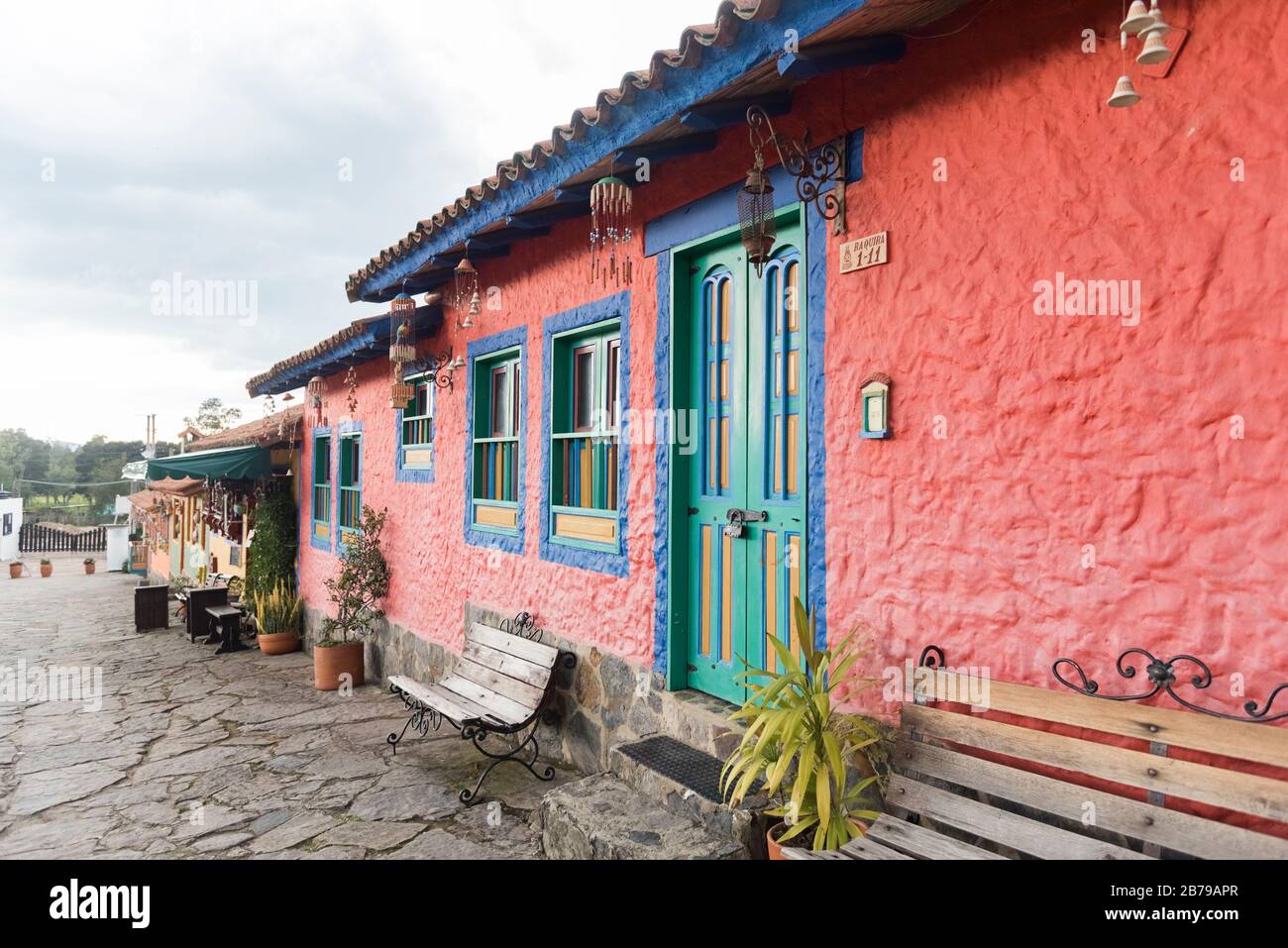 Duitama, Boyaca / Colombia; April 9, 2018: Pueblito Boyacense, a picturesque tourist spot with traditional streets and colorful facades Stock Photo
