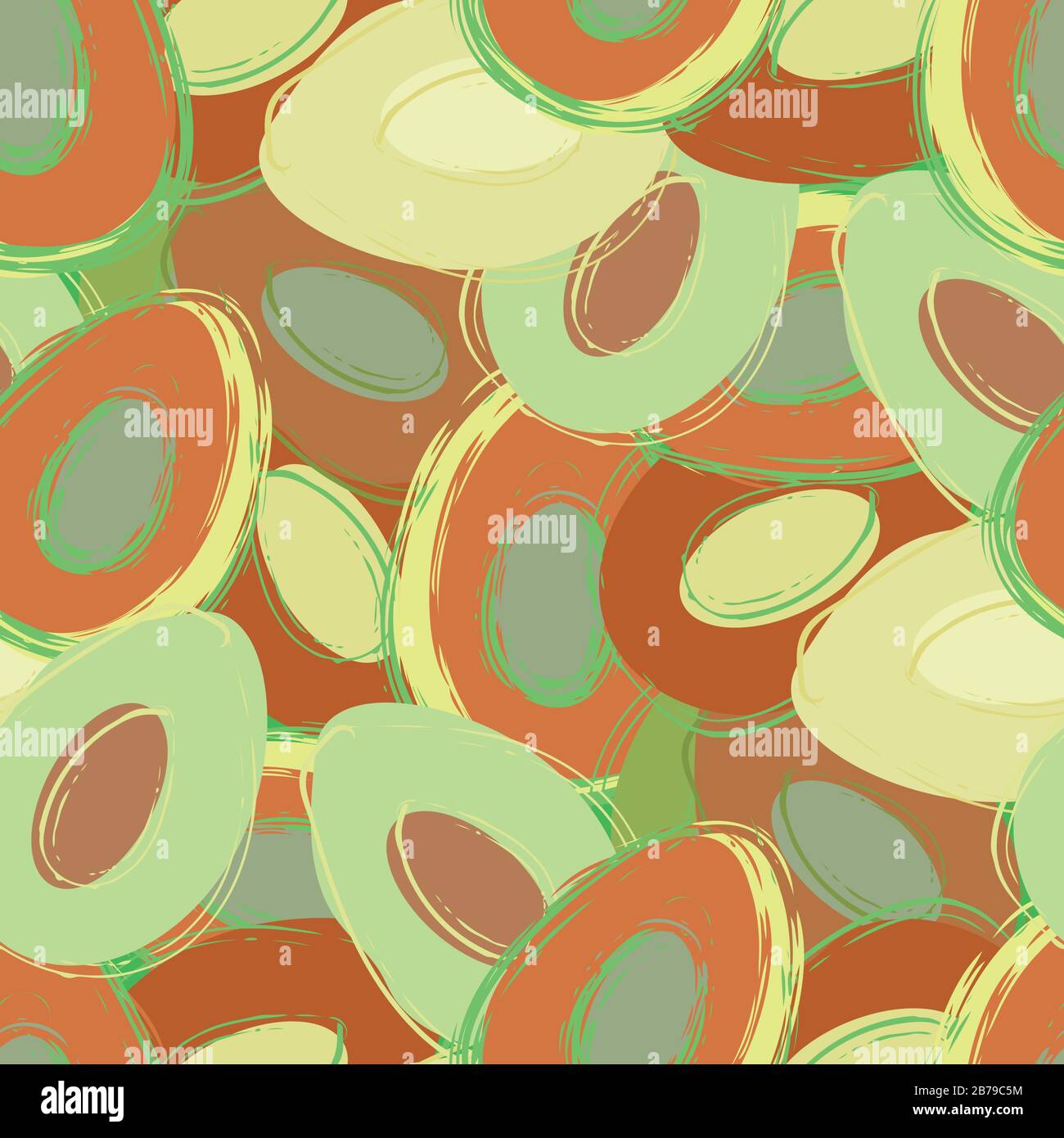 Avocado seamless vector pattern background. Hand drawn painterly fruit ...