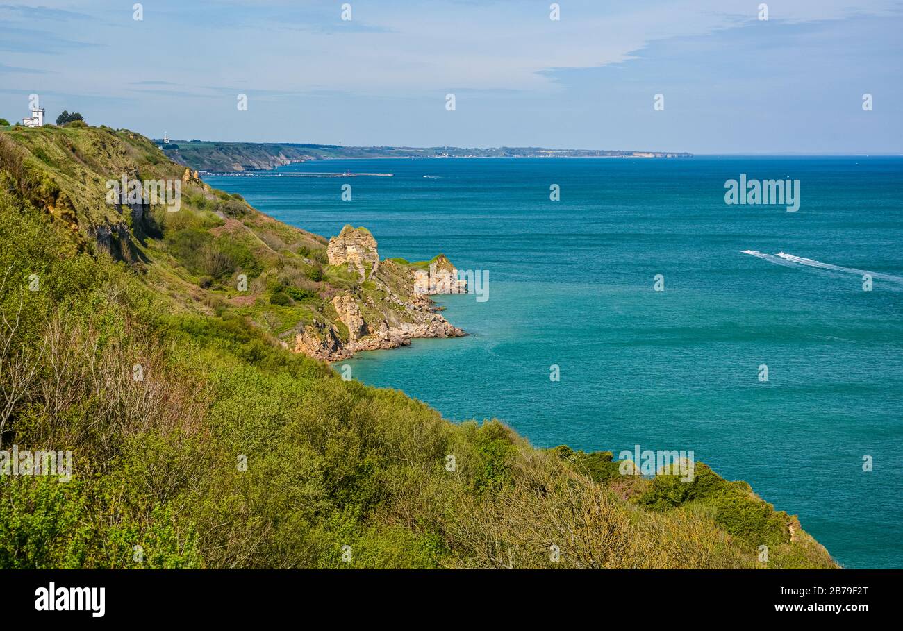 Seascape at Longues sur Mer on a sunny morning. Normandy, Frances. Stock Photo