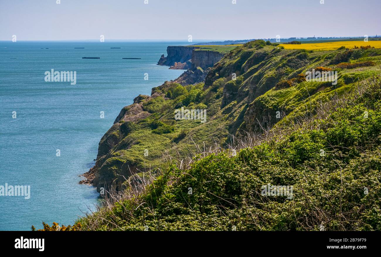 Seascape at Arromanches-les-Bains on a sunny morning. Normandy, Frances. Stock Photo