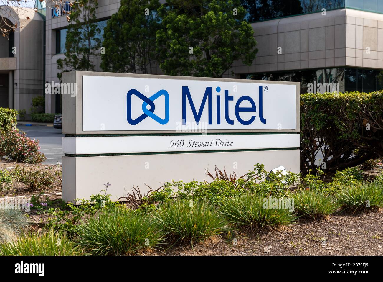 Mitel, sign, Stewart Drive, Sunnyvale, California, USA Stock Photo