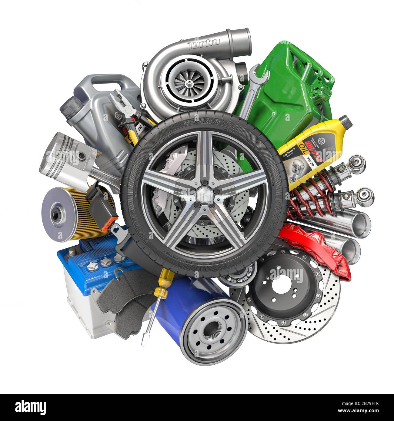 Car parts, spares and accesoires. Auto service and car repair workshop  concept. 3d illustration Stock Photo - Alamy