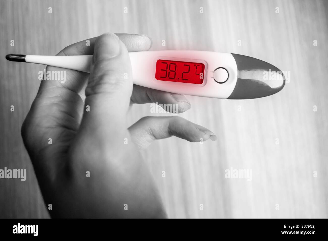 Thermometer reading a fever temperature during the 2020 Coronavirus