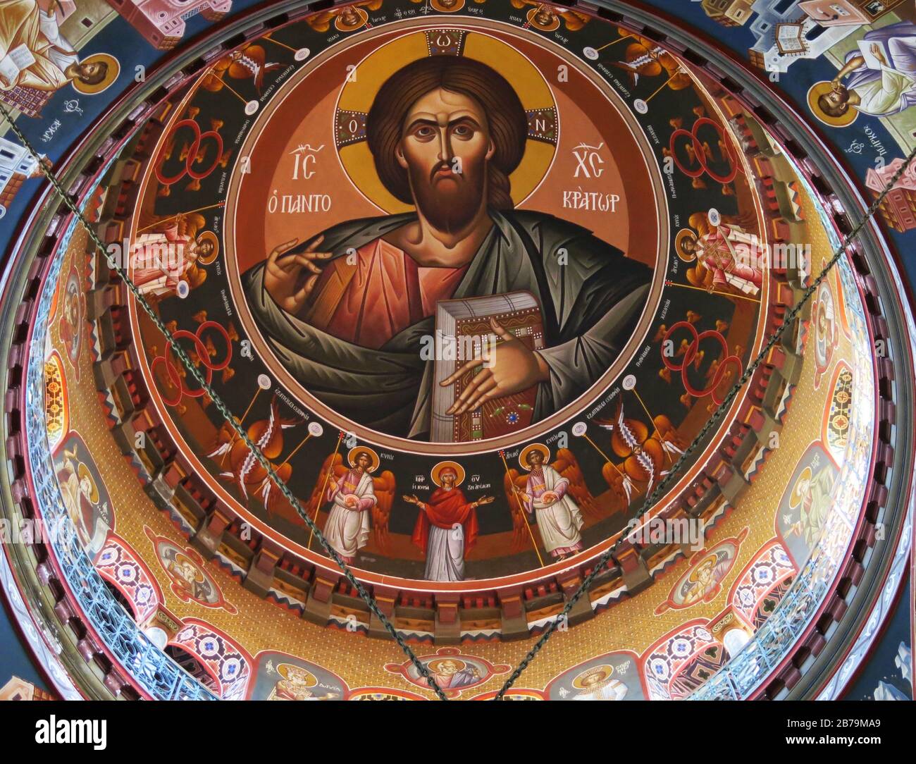 The mural of Jesus Christ  on the dome of Saint Mena's cathedral in Heraklion, Crete, Greece. Stock Photo