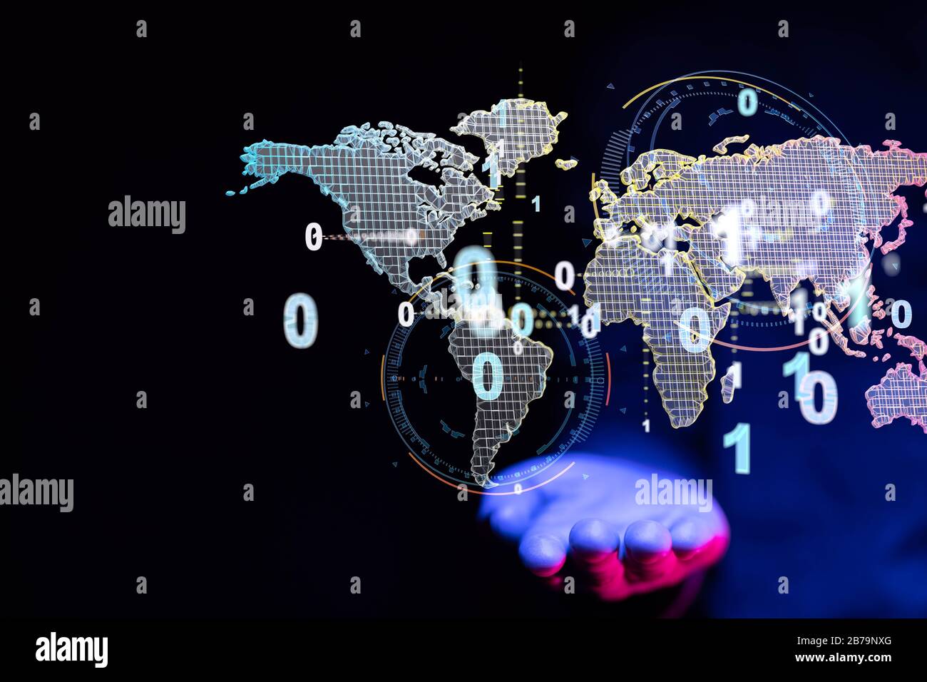 A Businessman touching global network and data exchanges over the world ...