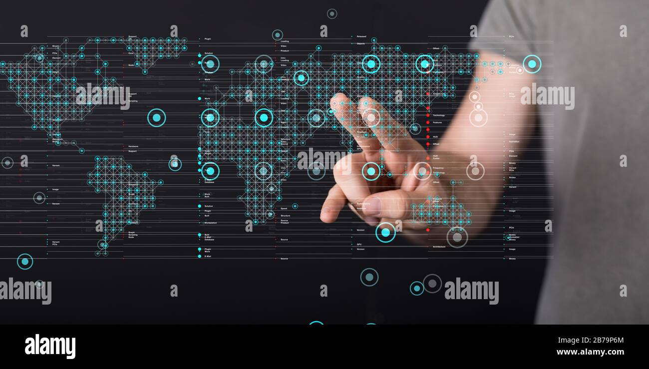 A Businessman touching global network and data exchanges over the world ...