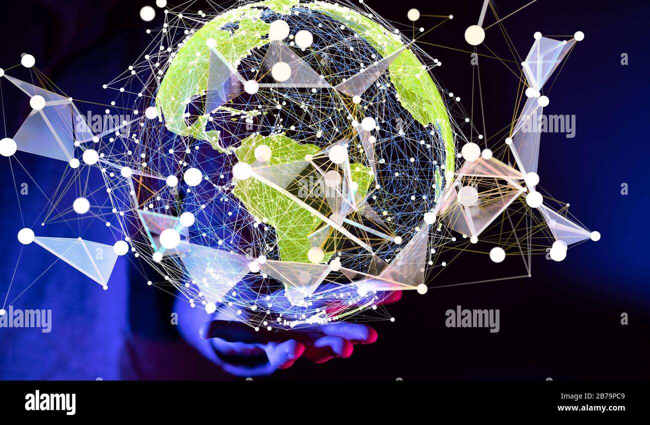 A World map point, line, composition, representing the global, Stock Photo