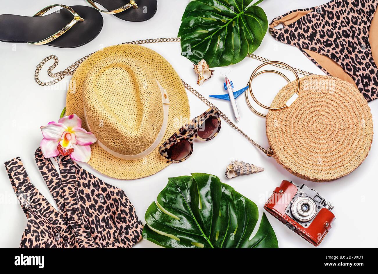 Summer accessories on white Stock Photo - Alamy