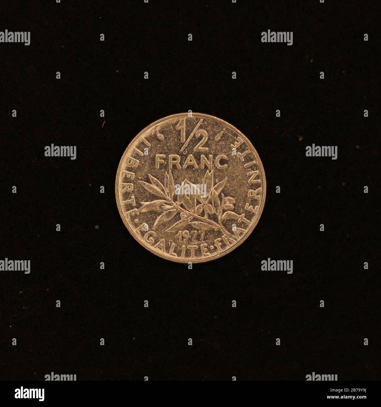 Großaufnahme einer ehemaligen Französischen 0,5 Franc Münze Stock Photo