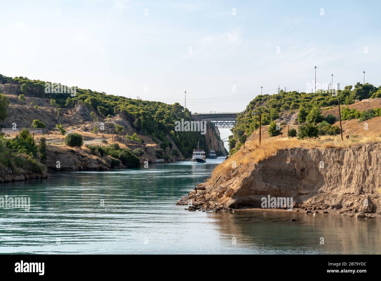 Corinth canal, vessels passings Stock Photo