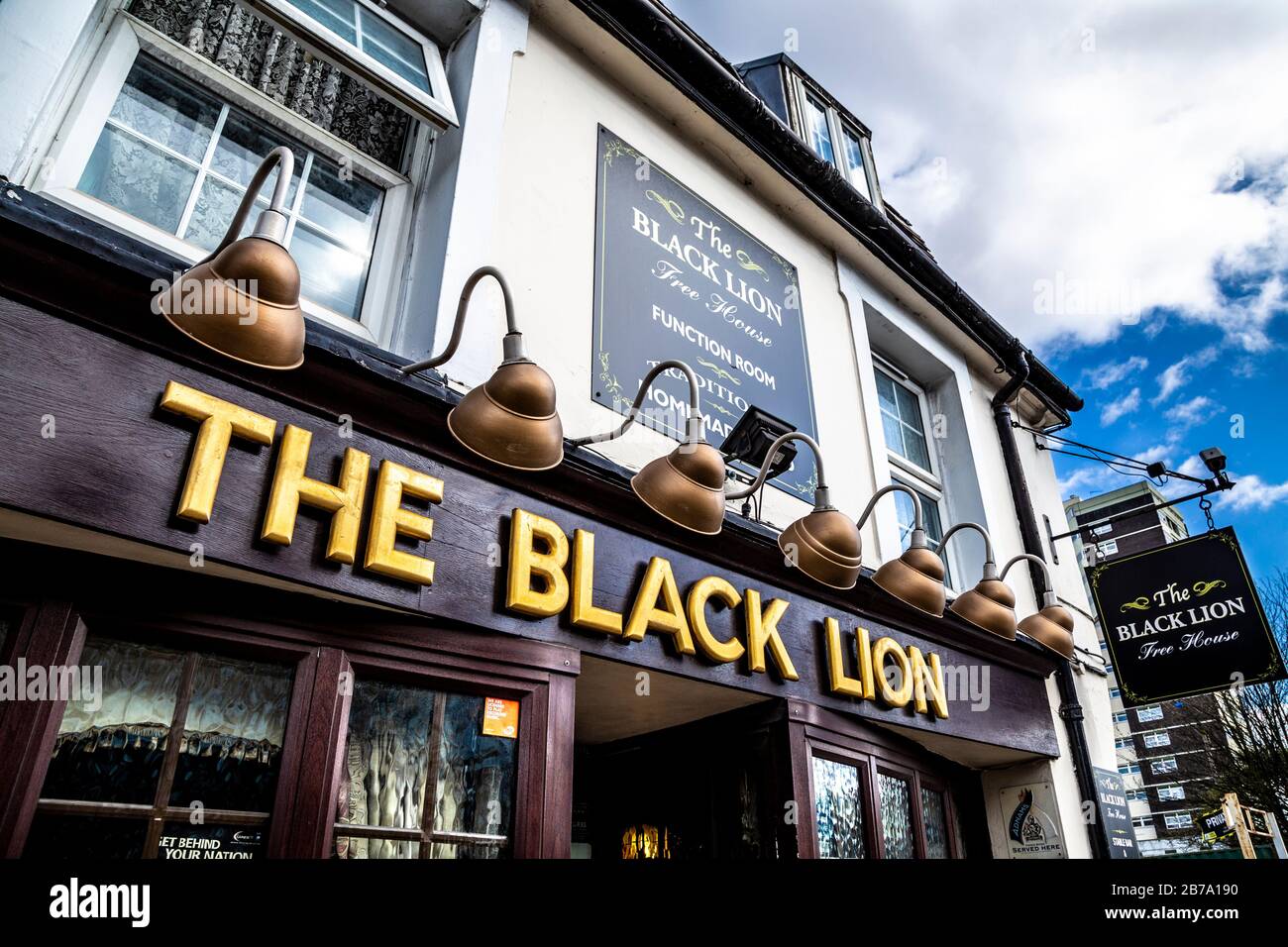 The Black Lion pub in Plaistow, London, UK Stock Photo