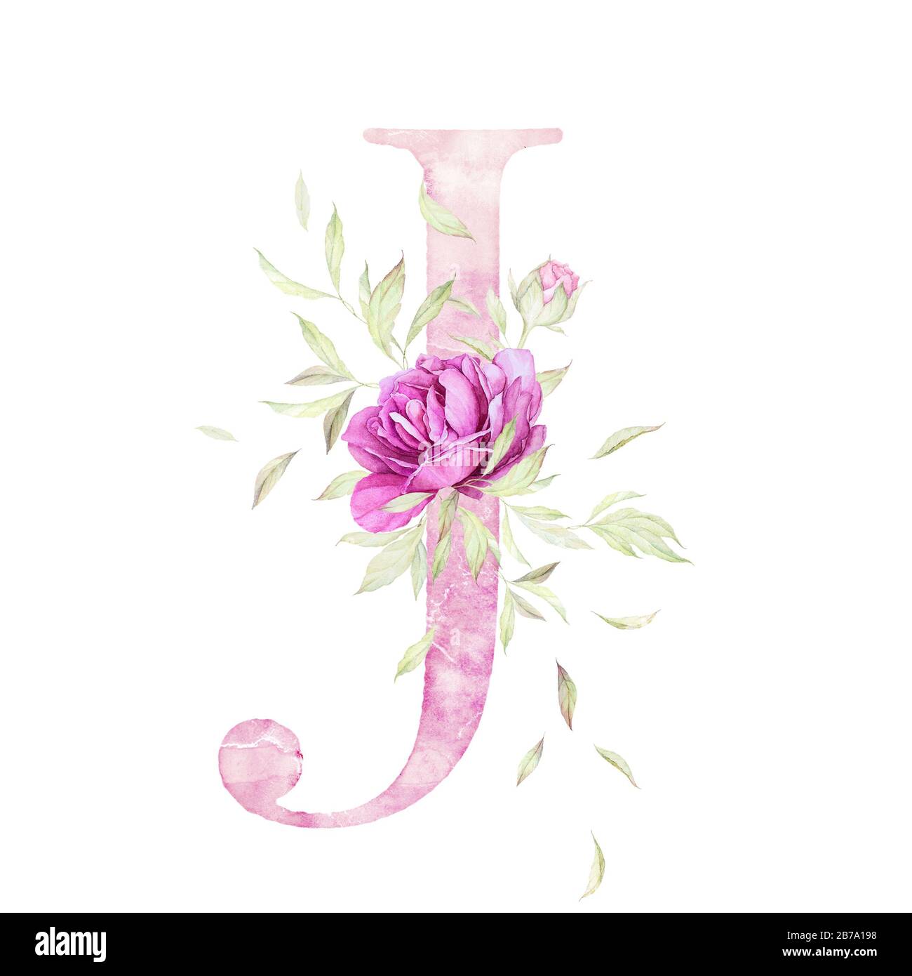 Big Letter J. Alphabet. Light Pink. Floral decor. Watercolor ...