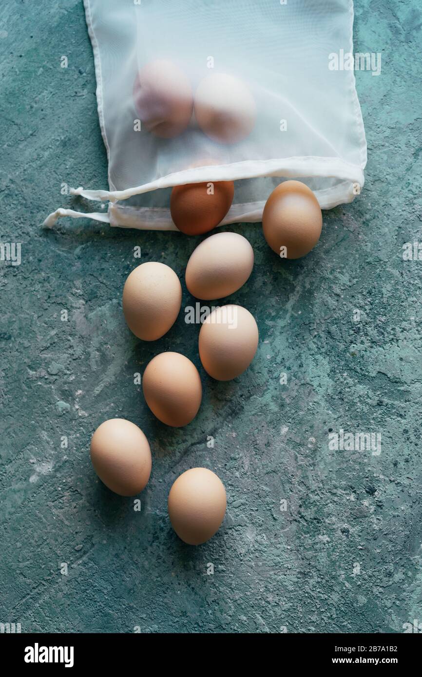 .eggs in an eco shopping bag Stock Photo