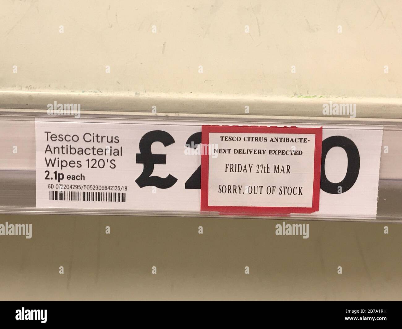 Coronavirus Panic Buying Out of Stock signage in Yorkshire supermarkets Stock Photo