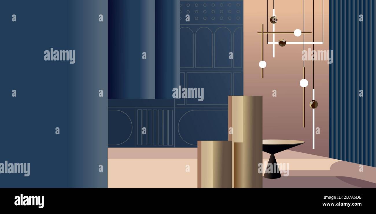 Abstract modern Interior in pastel shades of classic blue and gold ...