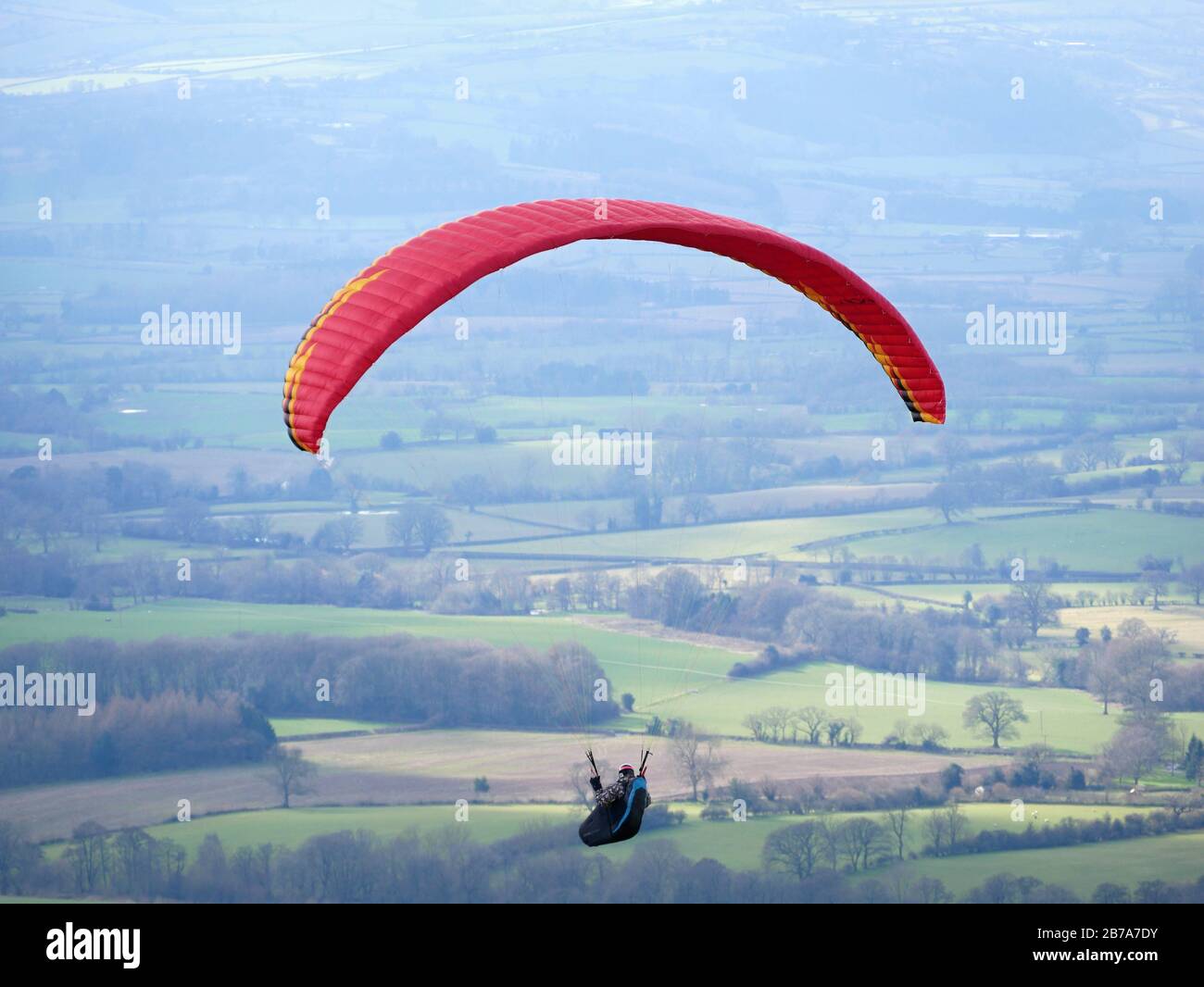 Paragliding at The Long Mynd in Shropshire UK Stock Photo