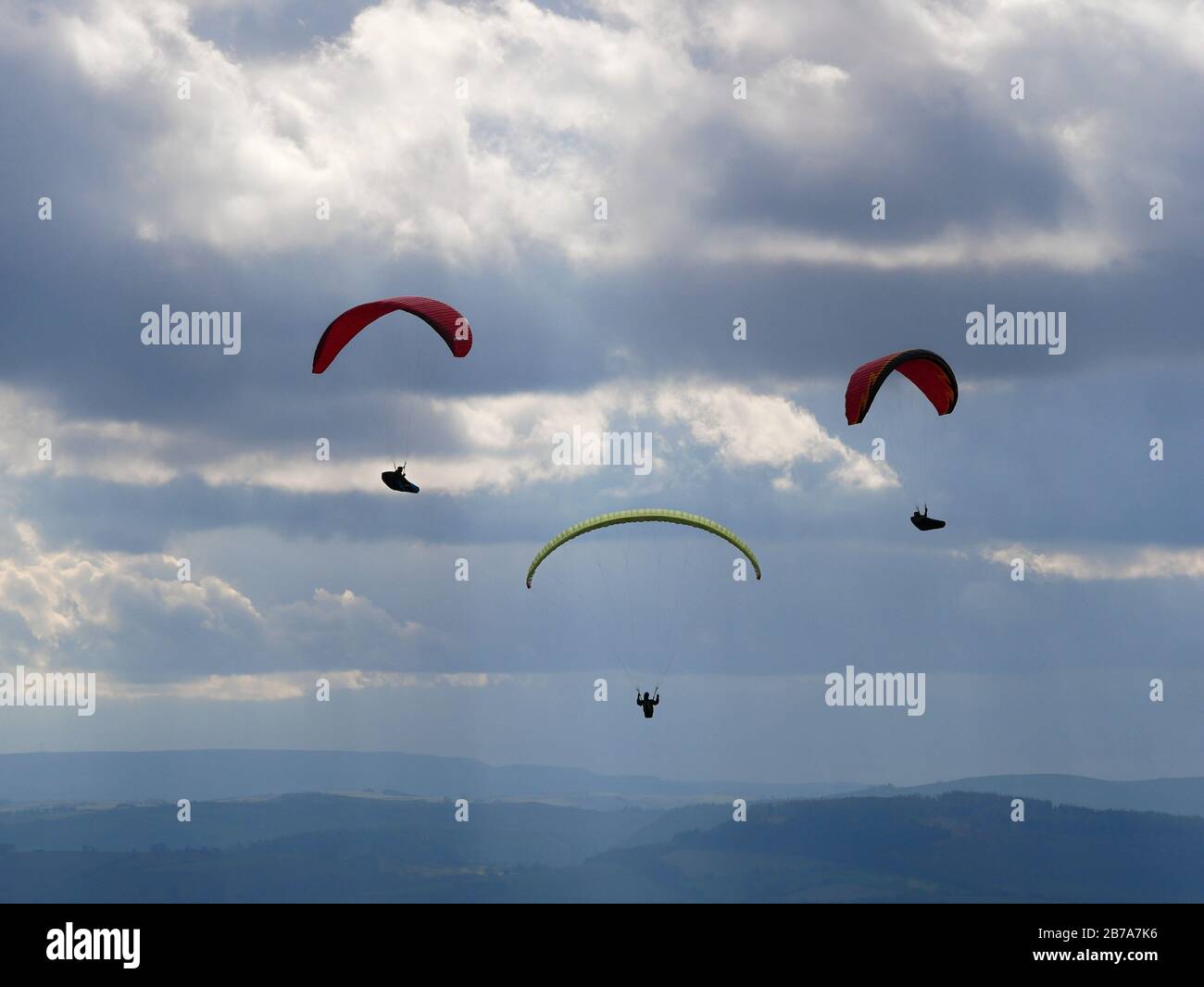 Paragliding at The Long Mynd in Shropshire UK Stock Photo