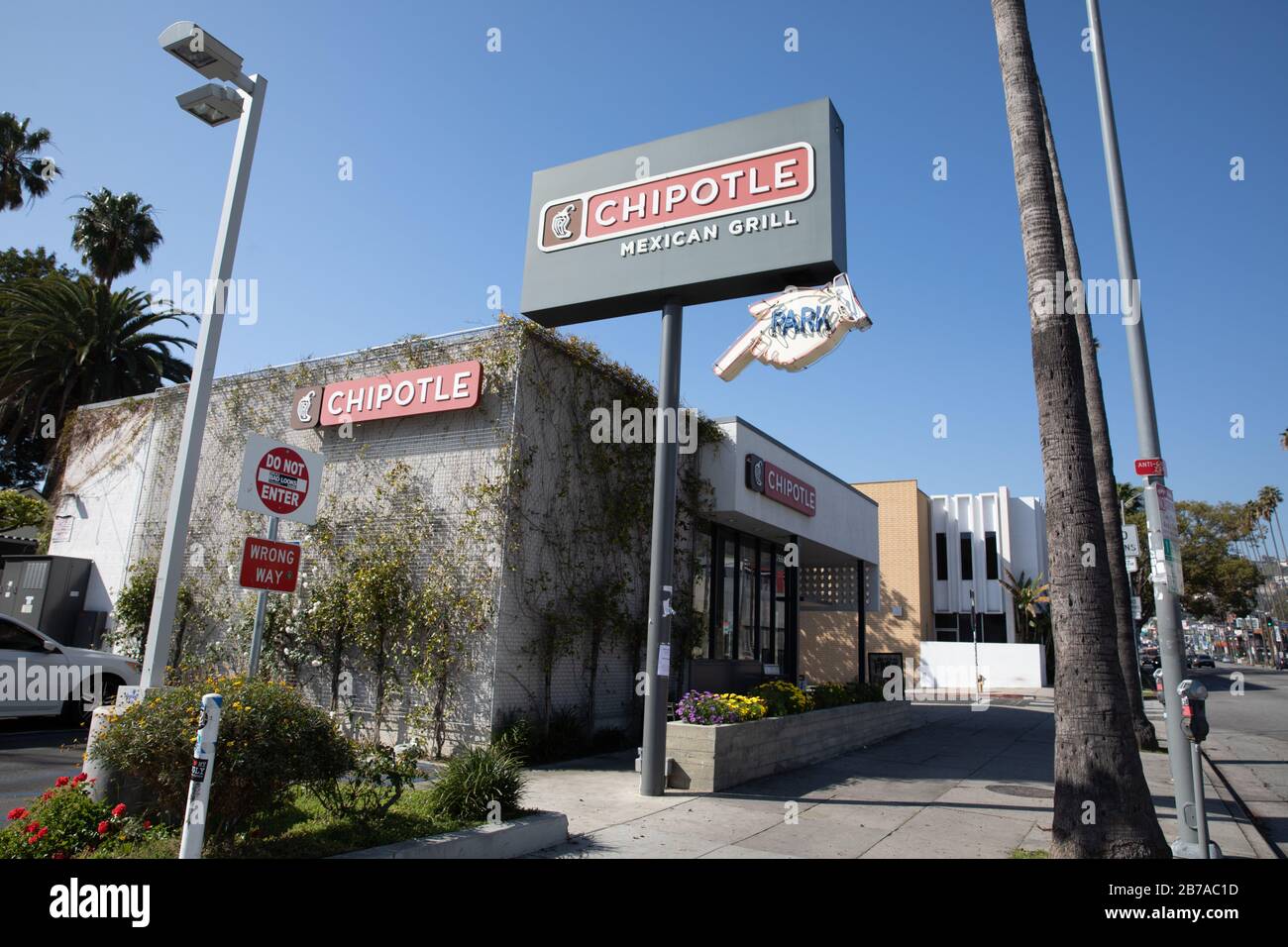 Chipotle restaurant facade in West Hollywood, CA Stock Photo