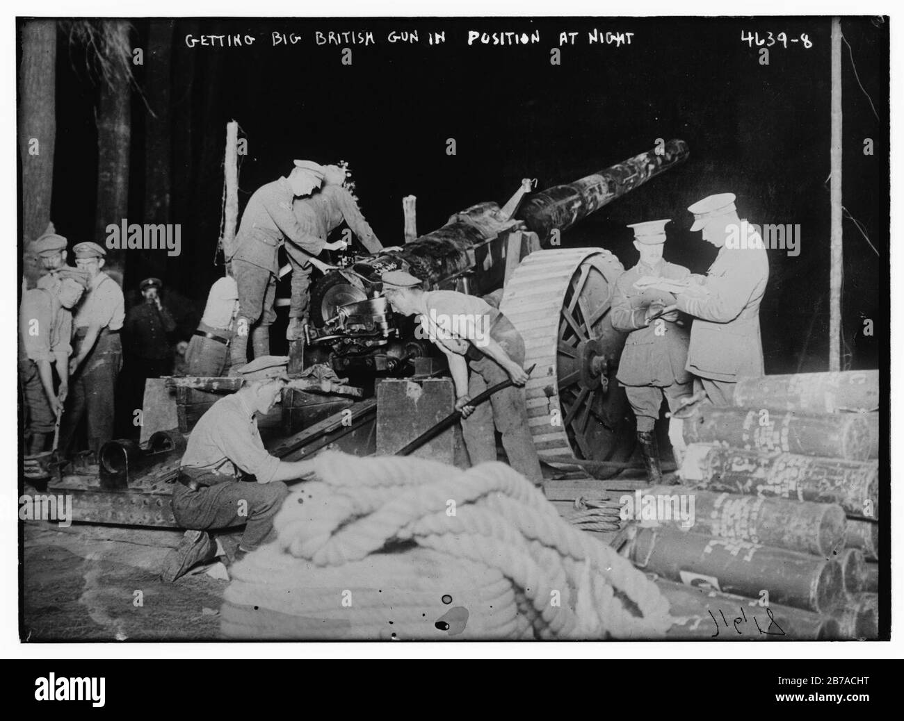 Getting big British Gun in position at night Stock Photo