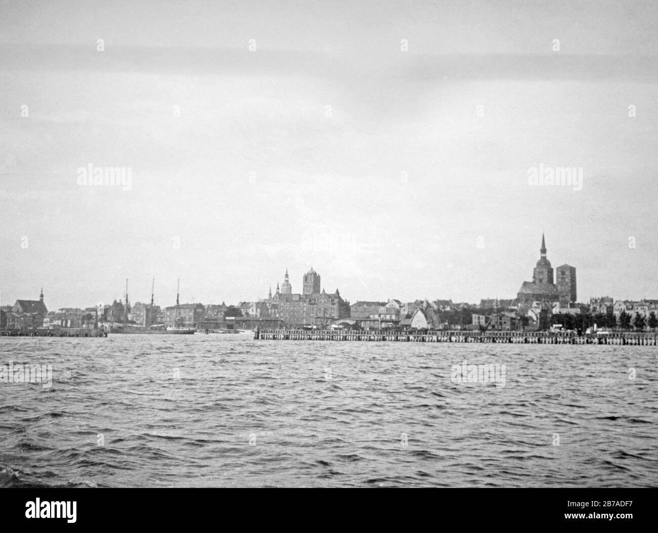 Panoramic view of the town from Strehlasund, about 1920, Stralsund, Pomerania, Germany Stock Photo