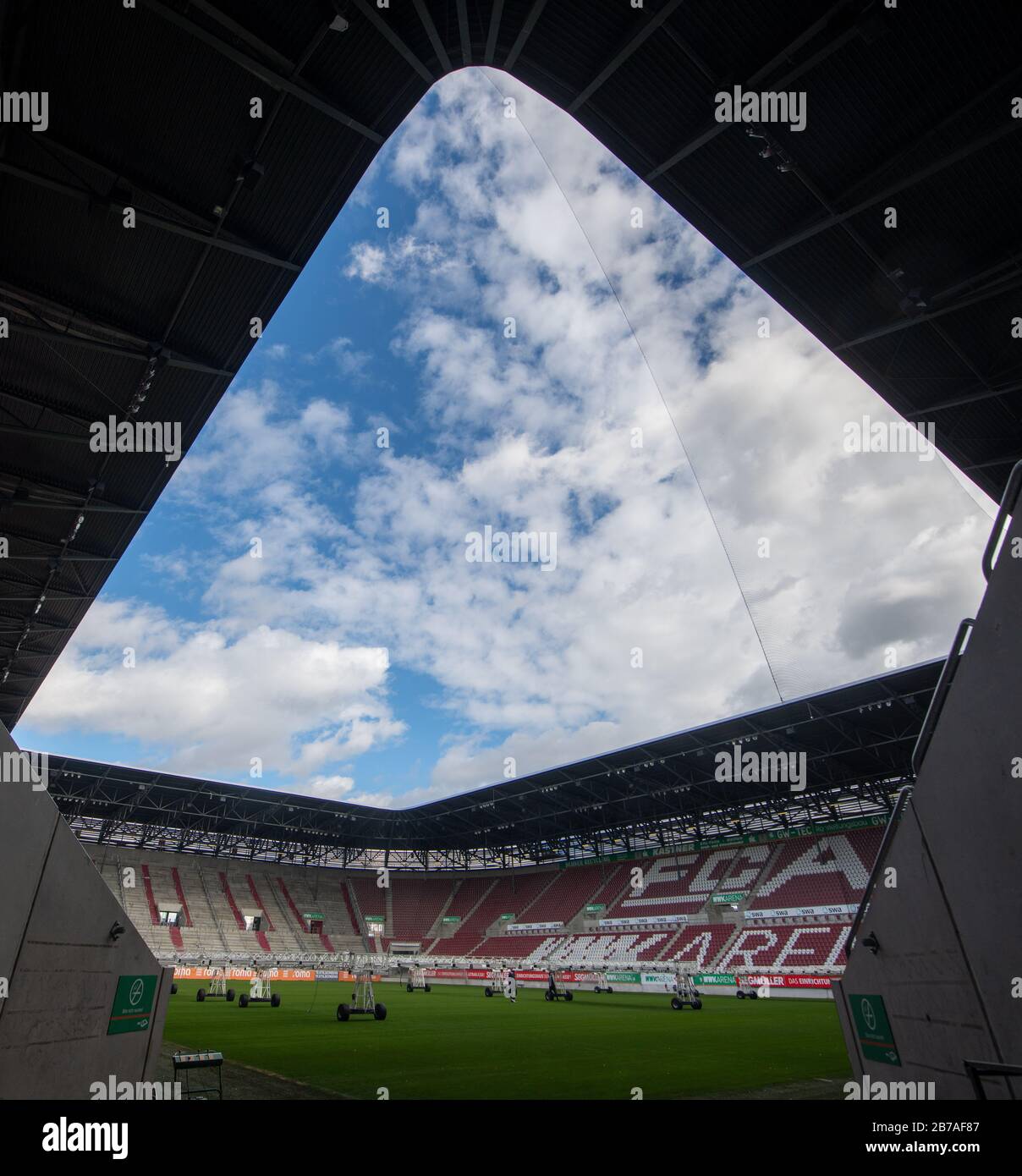 Augsburg, Germany. 12th Mar, 2020. Michael Ströll, managing director of FC  Augsburg, is standing in the WWK-Arena. The next three home games of the  German Bundesliga team FC Augsburg will take place