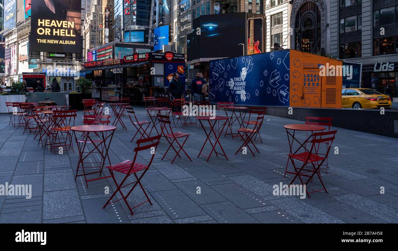 New York, New York, USA. 14th Mar, 2020. New York, New York, U.S.: popular places around the city such as Times Square appear to attract less people who prefer to avoid large public gatherings during the Coronavirus outbreak. Credit: Corine Sciboz/ZUMA Wire/Alamy Live News Stock Photo