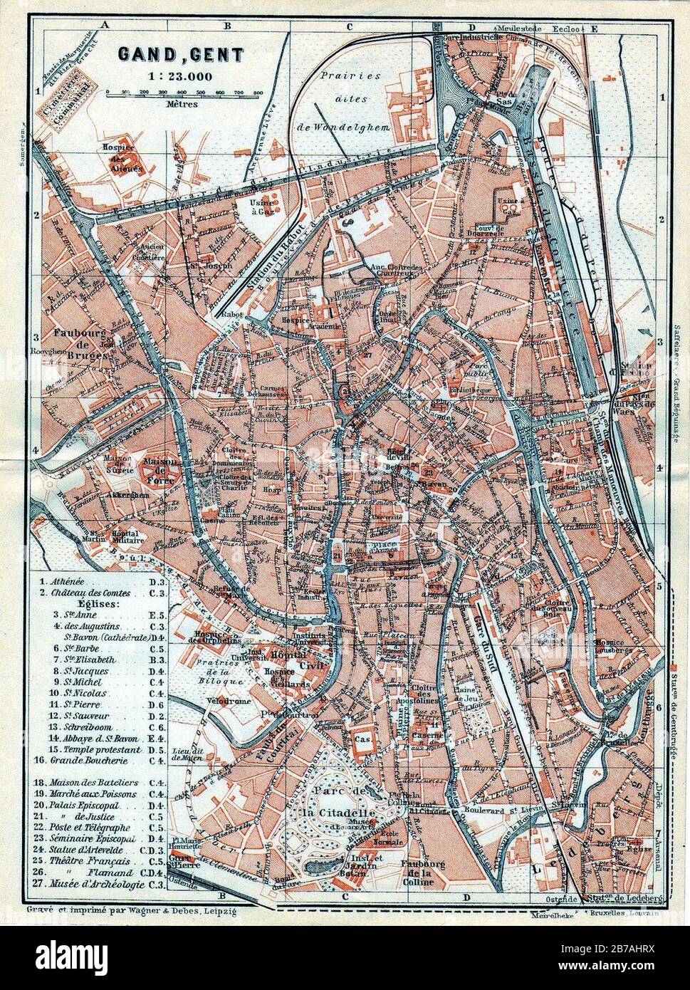 Ghent map, Wagner and Debes, 1910. Stock Photo