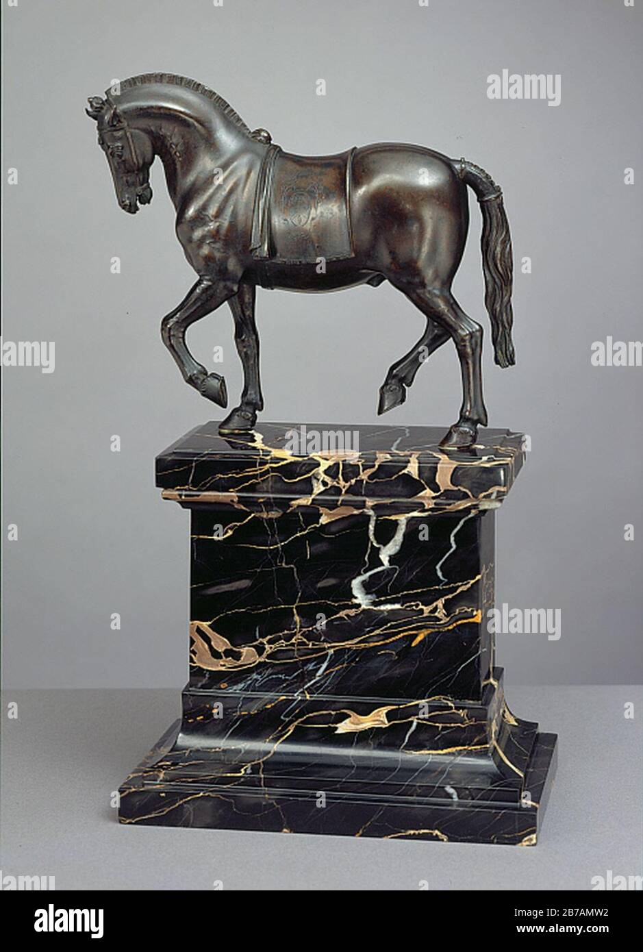 Giambologna Walking Horse with Hogged Mane and Saddlecloth Bearing the Vinta Coat of Arms. Stock Photo