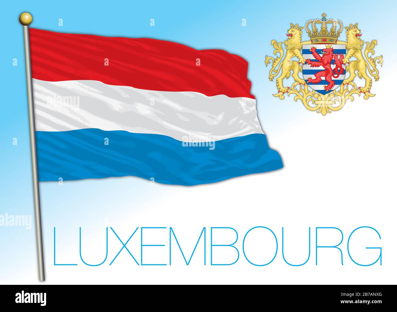 Luxembourg official national flag and coat of arms, European Union, vector illustration Stock Vector