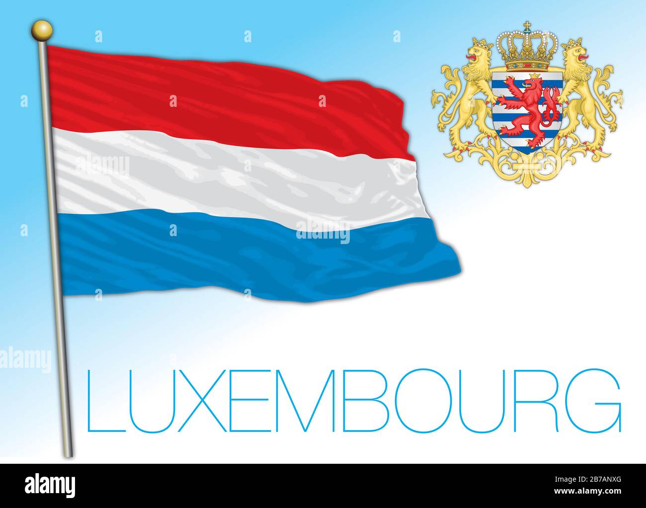 Luxembourg official national flag and coat of arms, European Union, vector illustration Stock 