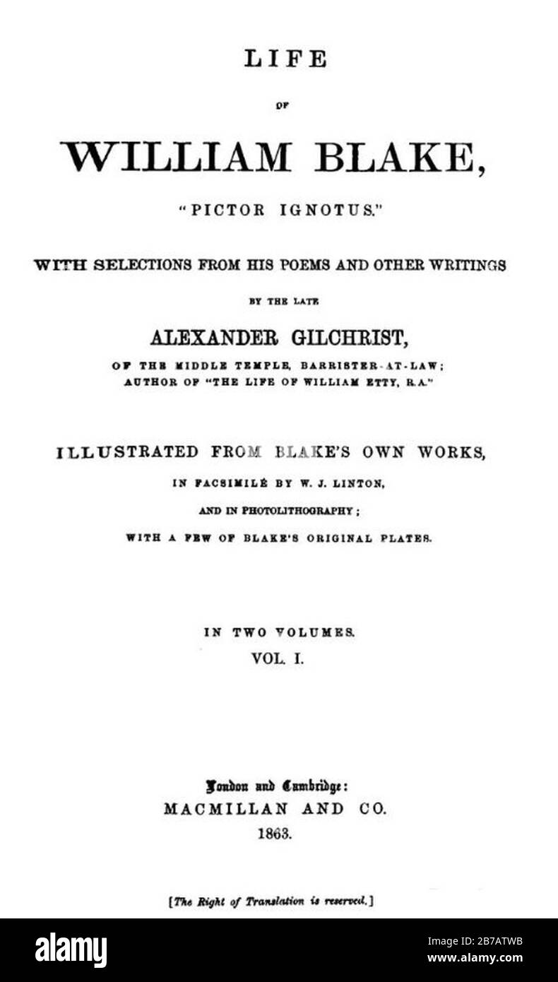 Gilchrist Life of Blake 1863 title page Stock Photo Alamy