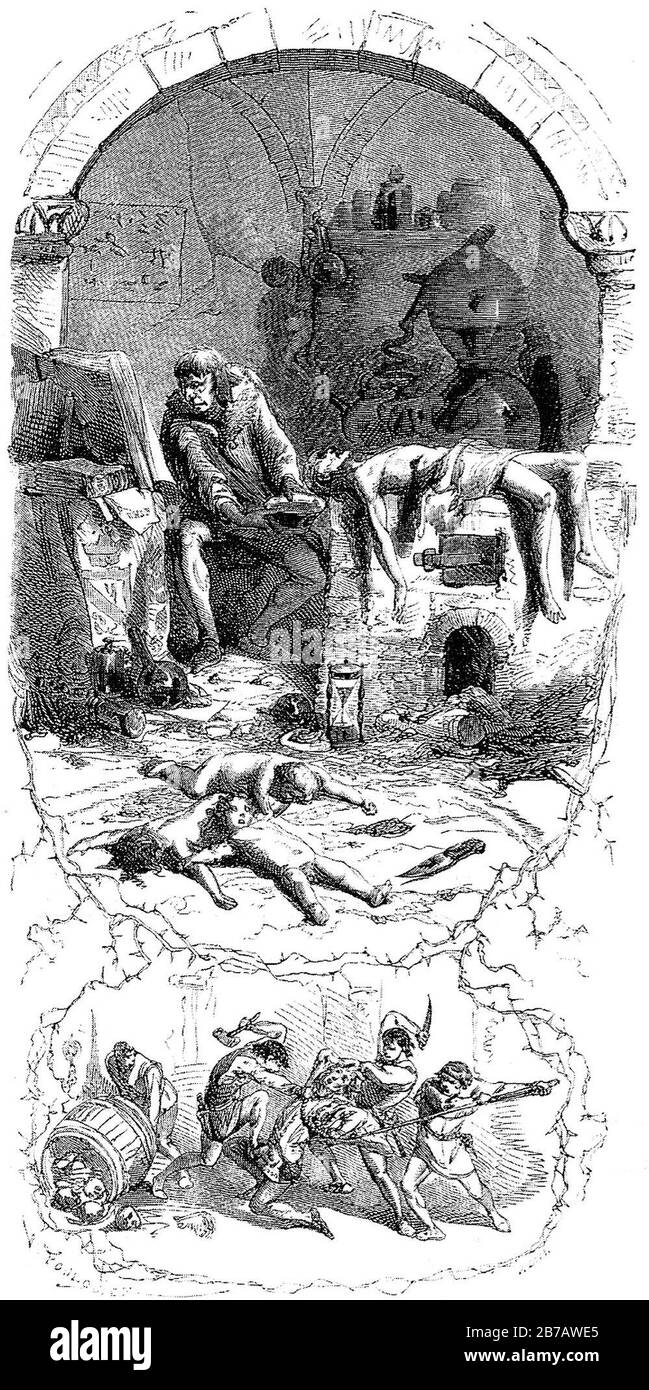 Gilles de Rais murdering children. Stock Photo