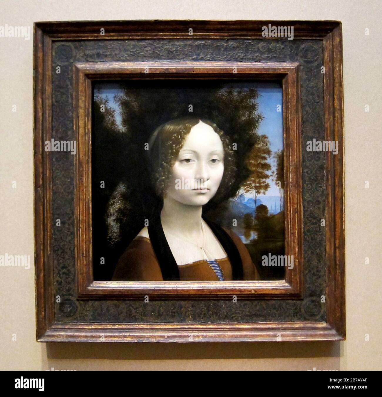 Ginevra de' Benci by Leonardo da Vinci. Stock Photo