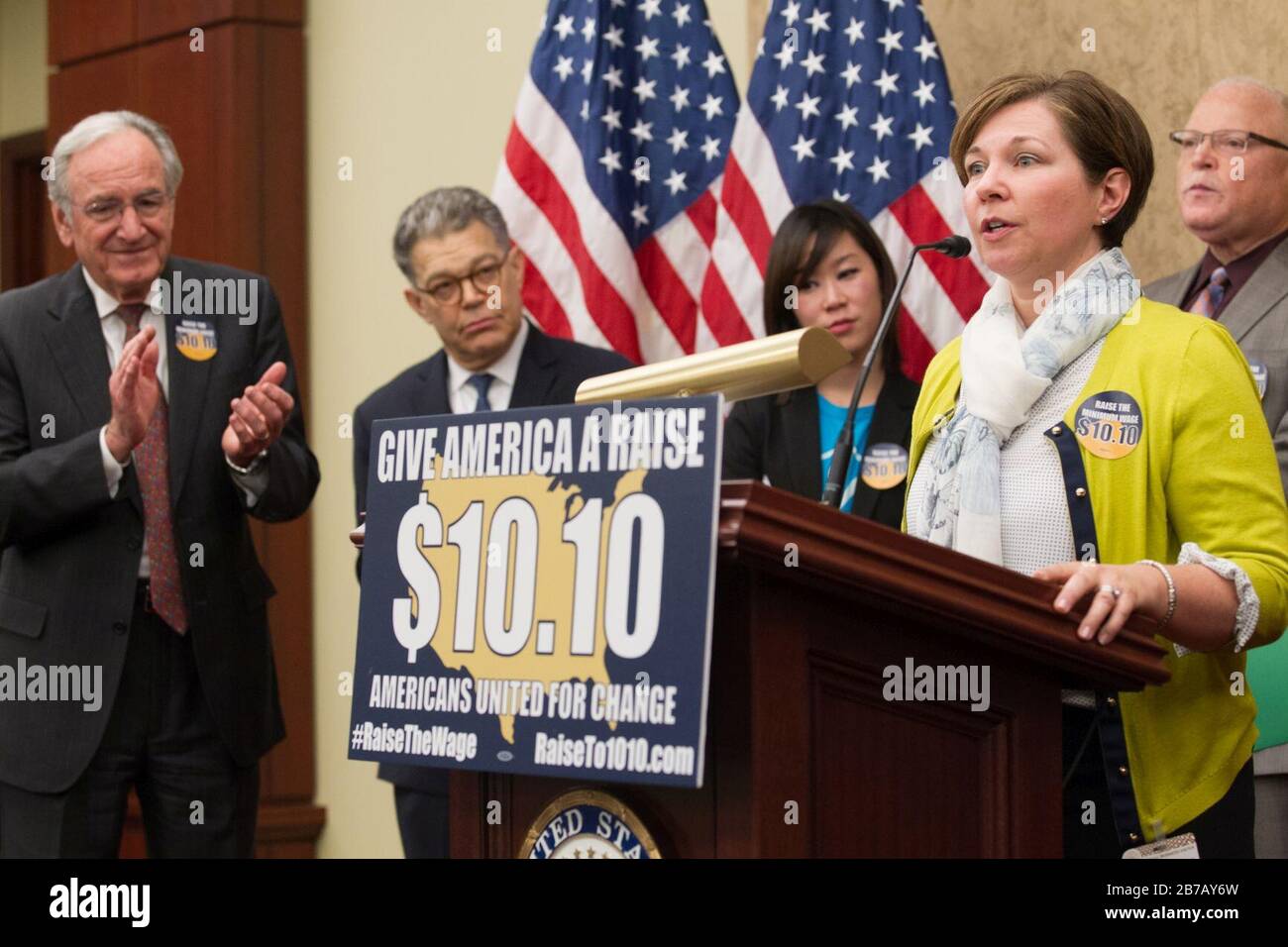 Gina Schaefer - Give America a Raise $10.10, 2014. Stock Photo