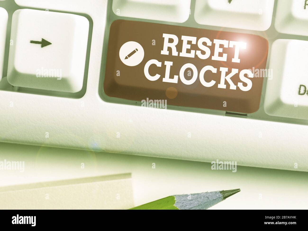 Text sign showing Reset Clocks. Business photo text To revisit return ...