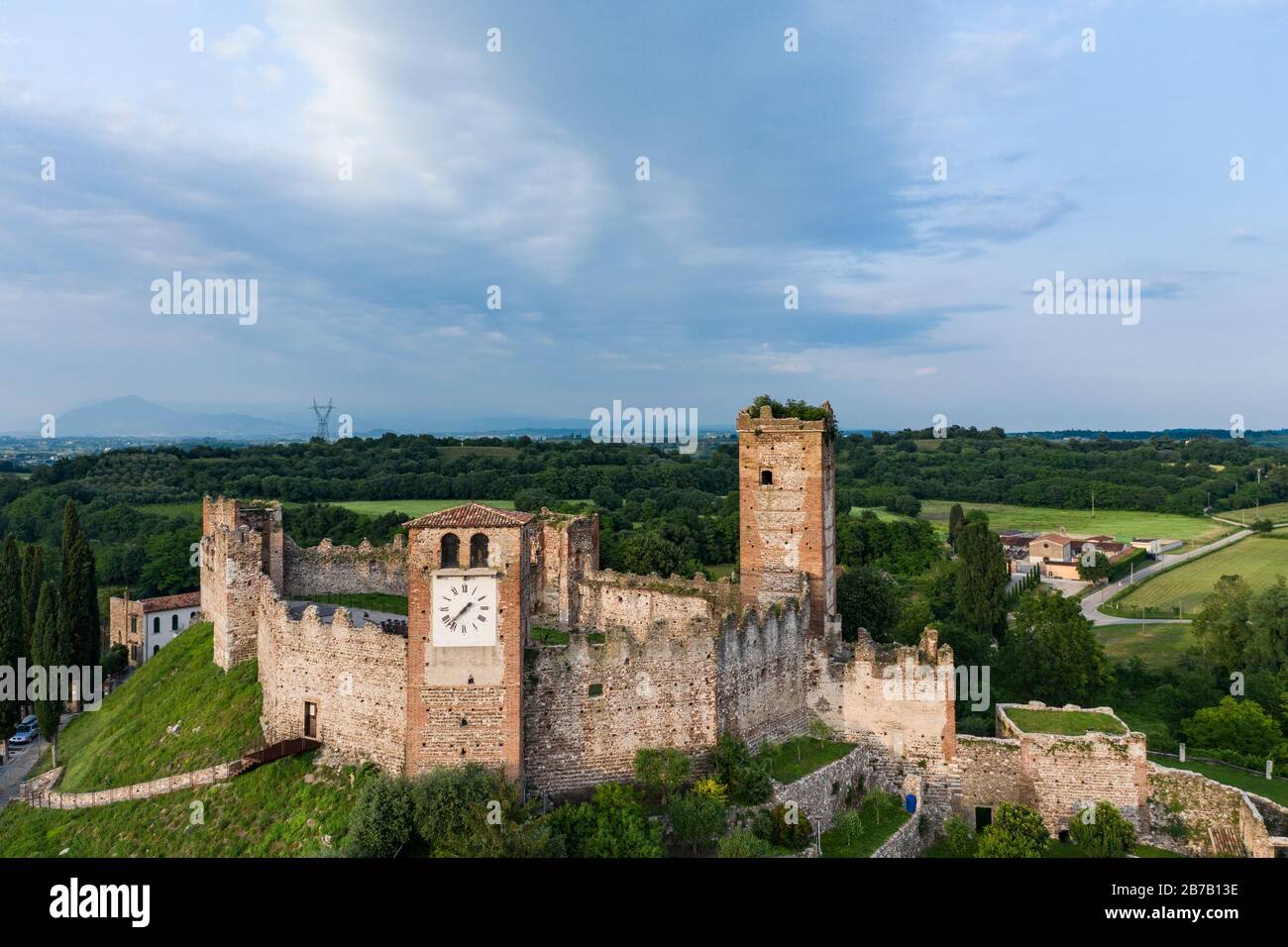 Italy, Lombardy, Castle of Ponti sul Mincio, Clock tower, Stock Photo