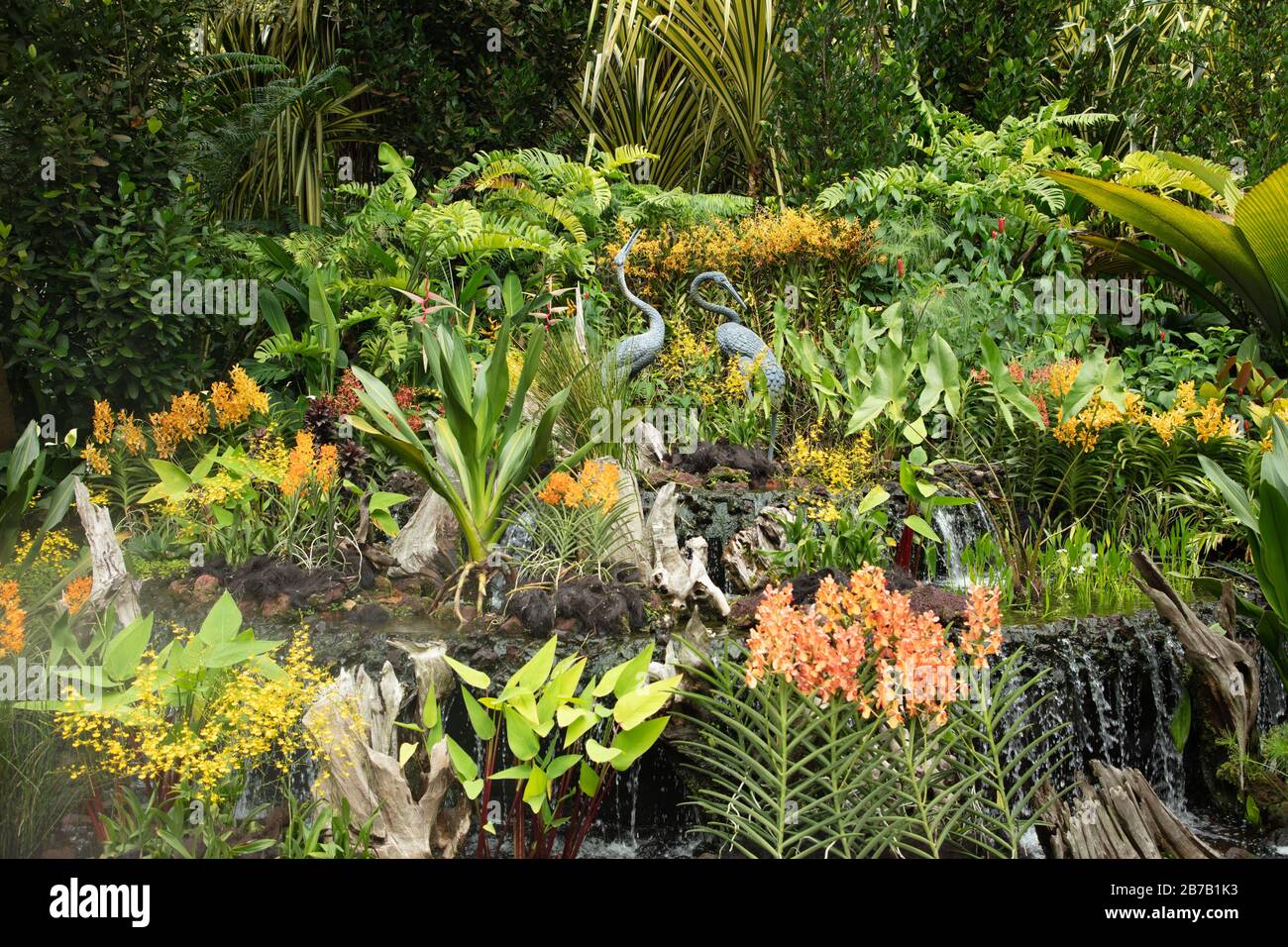 Display of Orchids and sculpture in the National Orchid Garden