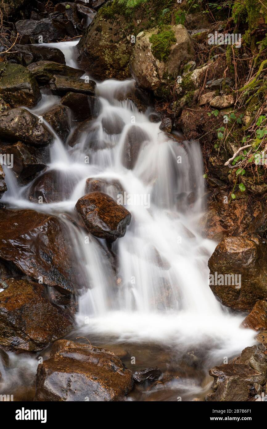 Waterfall at Llyn Crafnant, Snowdonia, North Wales Stock Photo