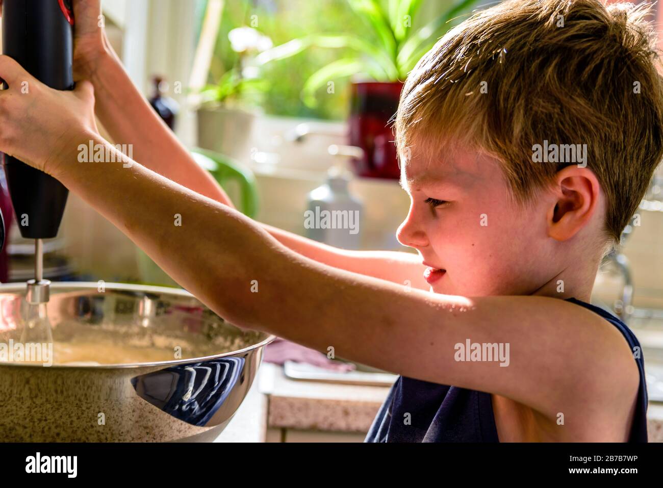 Cute Toddler Boy Using Hand Blender To Make Minced Meat. Preparing Meal in  the Kitchen Stock Image - Image of beauty, baby: 143580729