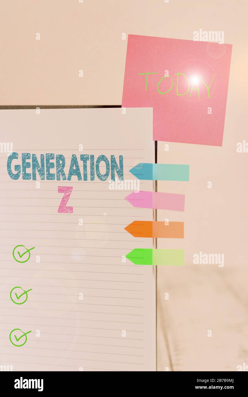 Generation Written Writing note showing Generation Z. Business concept for name for the ...