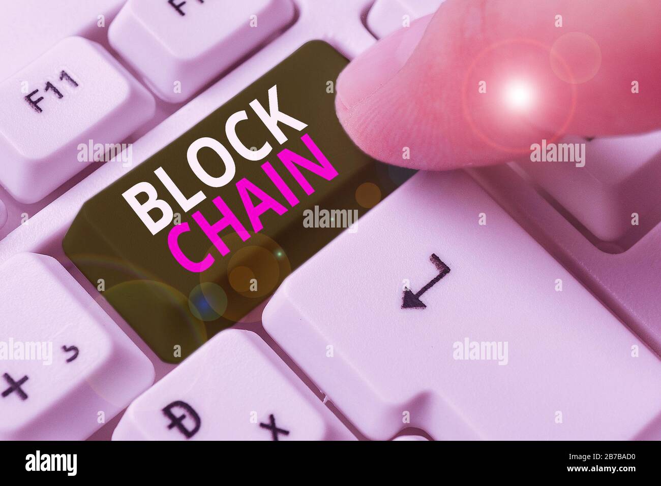 Word writing text Block Chain. Business photo showcasing system in which a record of transactions made in bitcoin Stock Photo