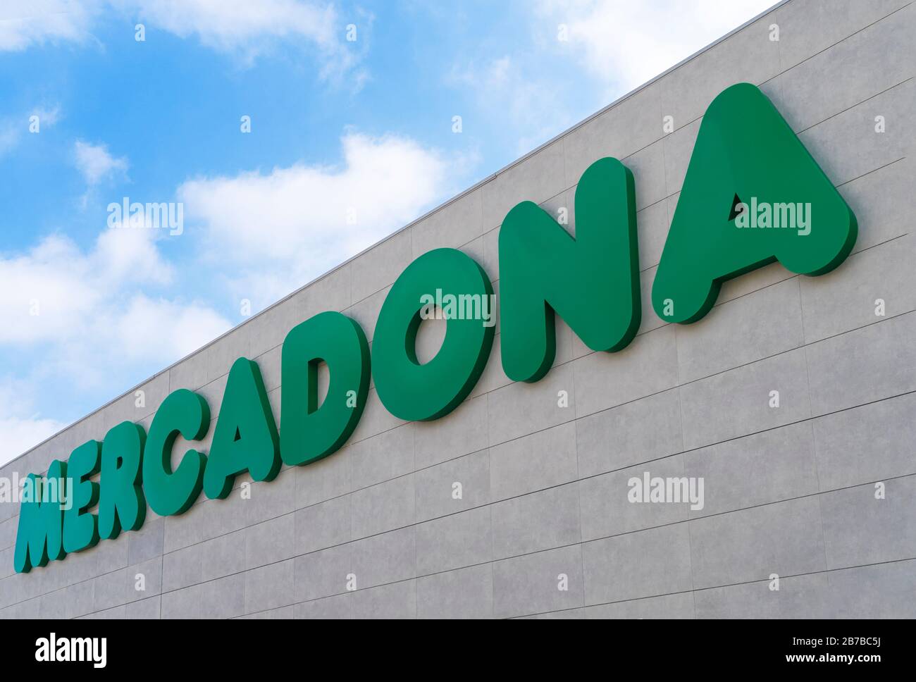 Finestrat, Spain March 11, 2020 Mercadona supermarket logo on