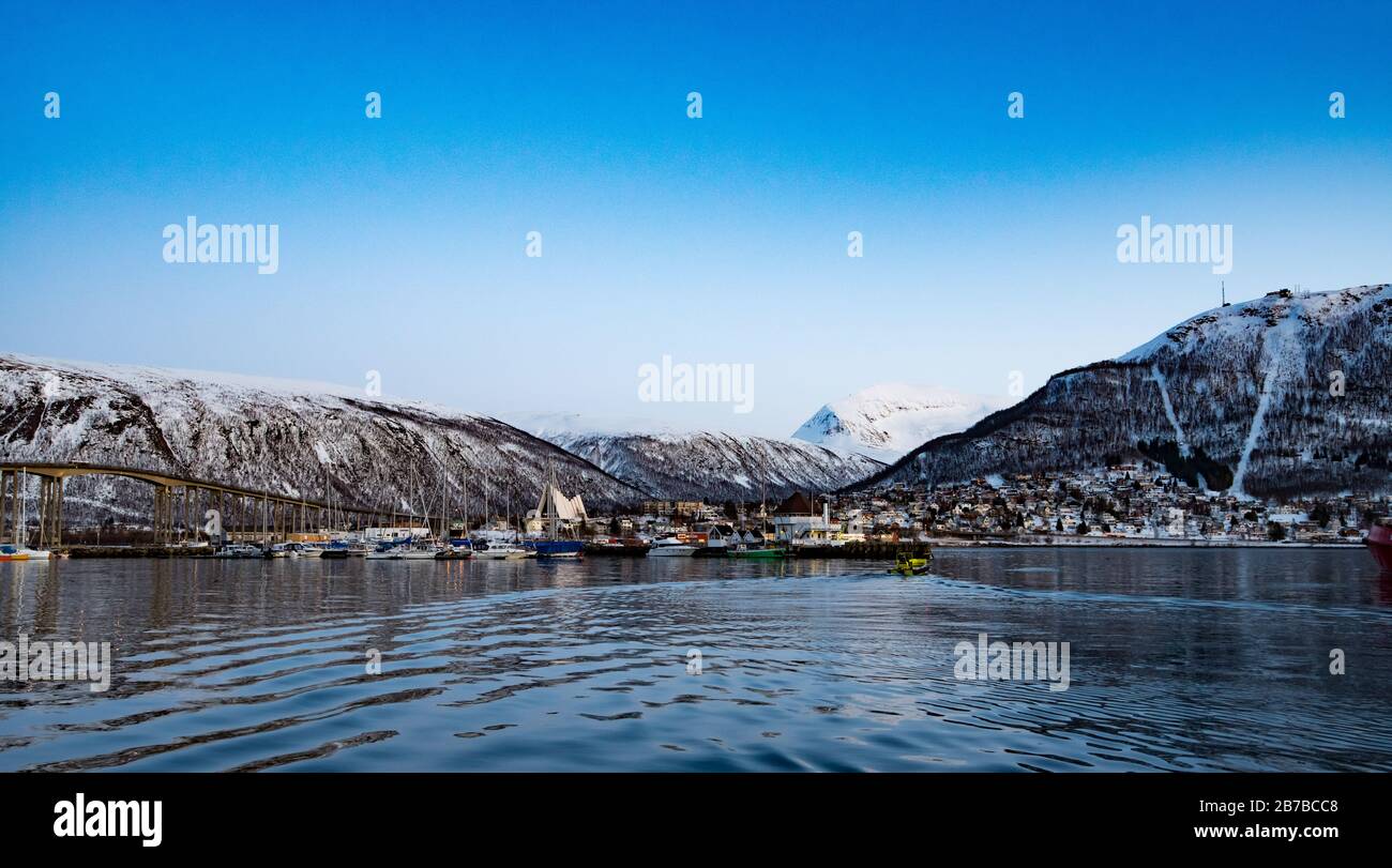 Tromso Norway. Landscapes, snow,sunset, colors, nature, vivid colors. Stock Photo