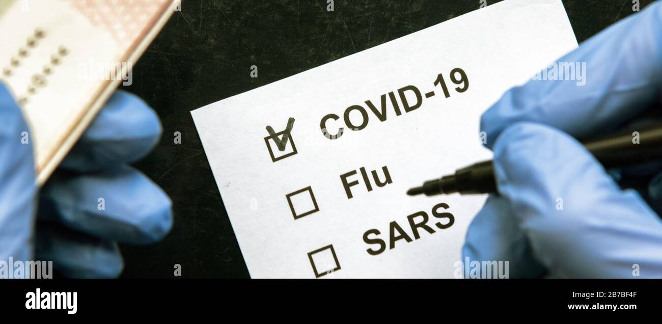 COVID-19 oronavirus pandemic and travel concept, border passport control with COVID-19 check and quarantine of tourists. Novel corona virus outbreak, Stock Photo