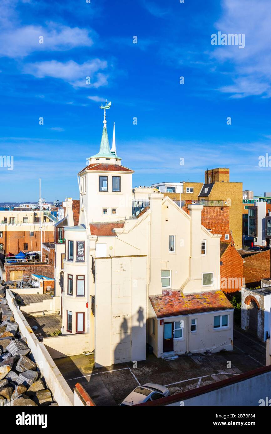 View of historic Tower House (former home of maritime artist William Wyllie), Old Portsmouth on Portsmouth Harbour Hampshire, south coast England Stock Photo