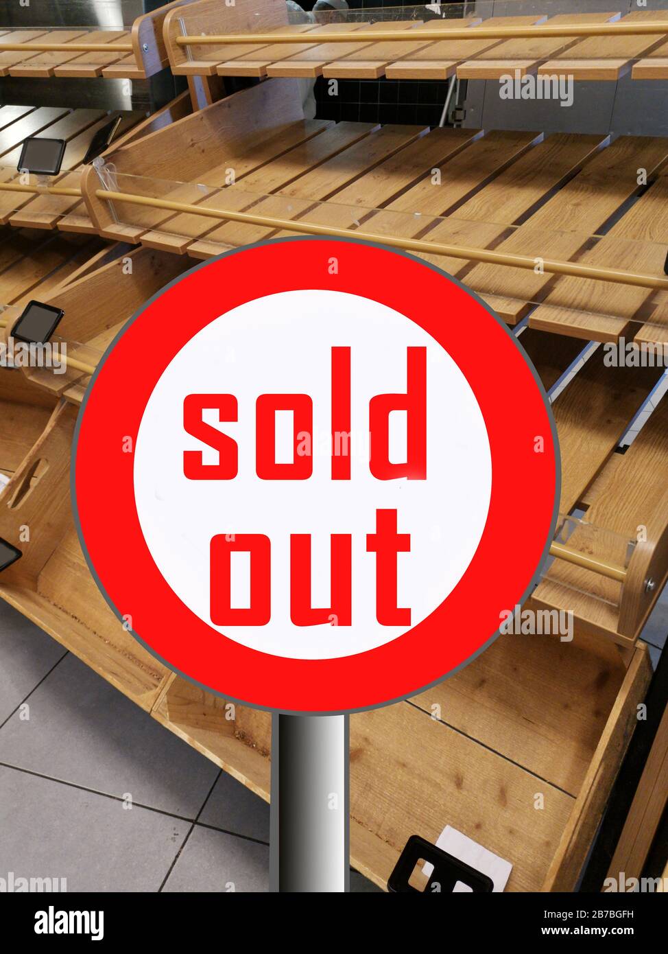 Empty shelves in store in The Netherlands, Europe, Supermarket with