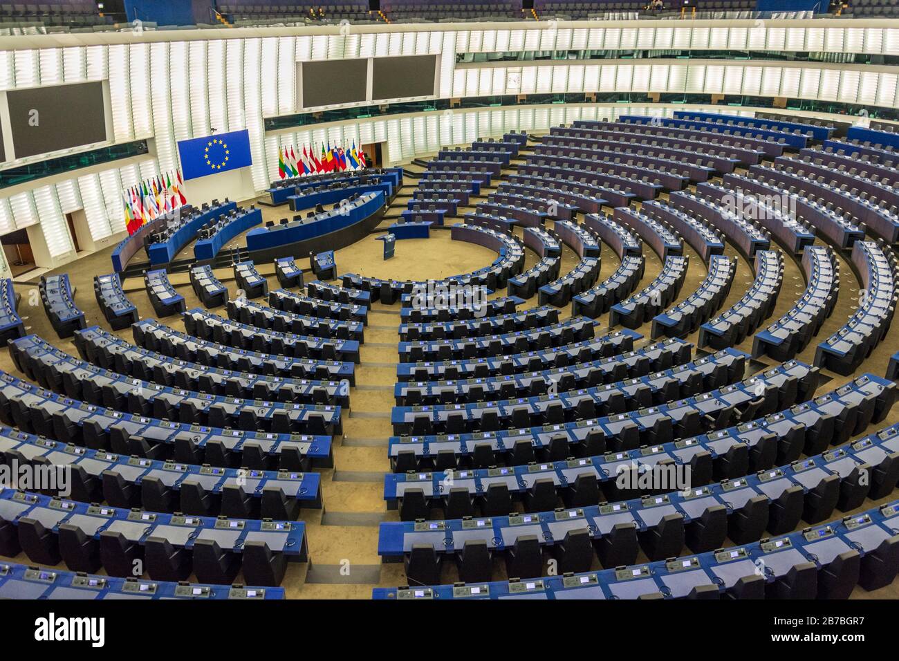 The inside the conference hall in the European parliament in Strassburg Stock Photo