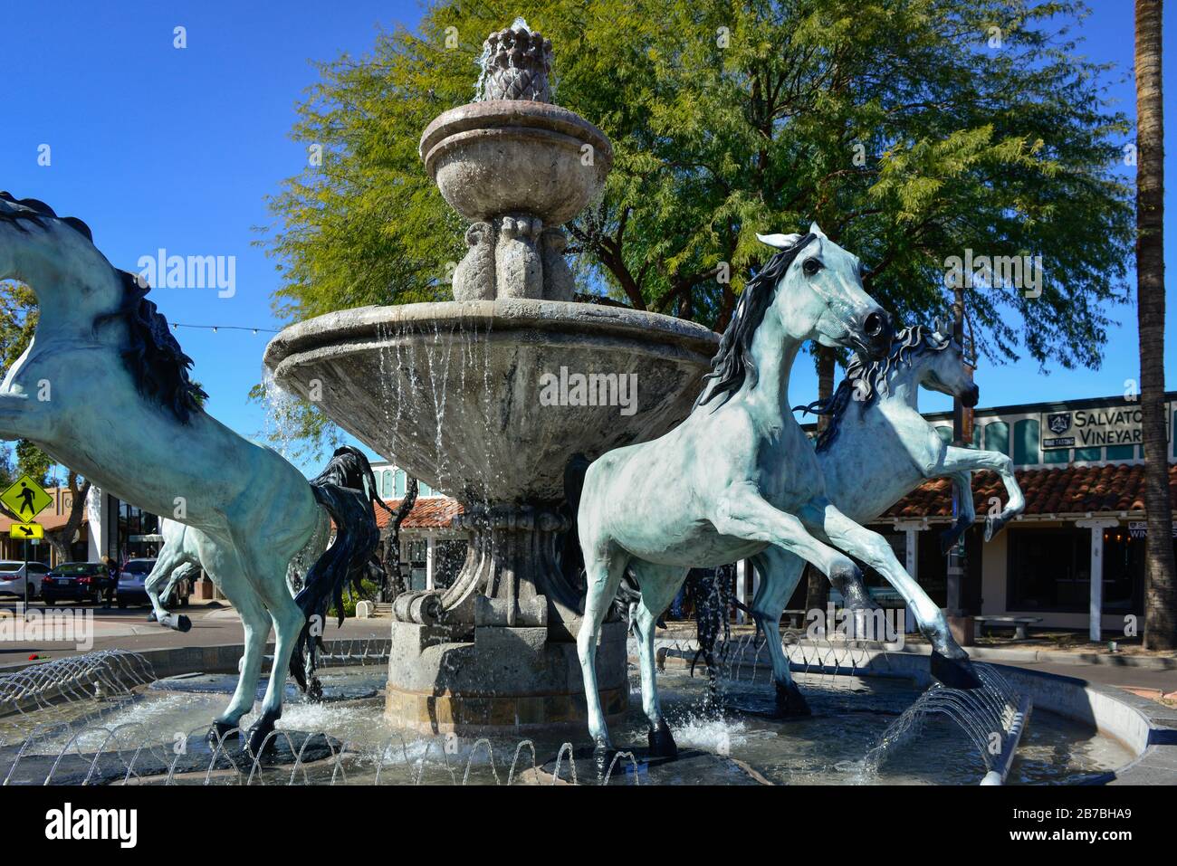 The landmark of Bronze horses and water fountain, a Scottsdale Public